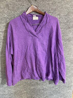 Coldwater Creek Shirt Womens 3X Purple V Neck Long Sleeve Terry Cotton Top